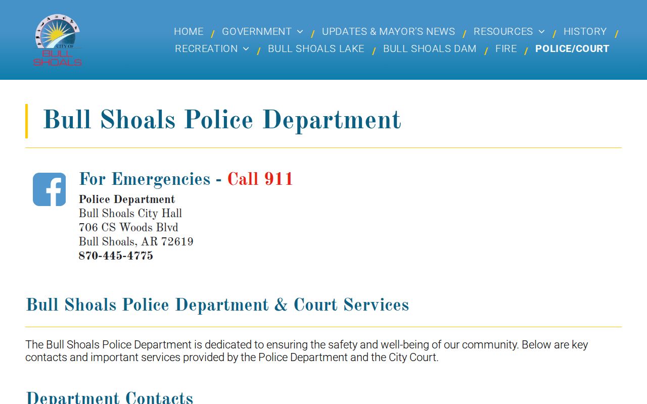 Bull Shoals police contact for Bull Shoals warrant records
