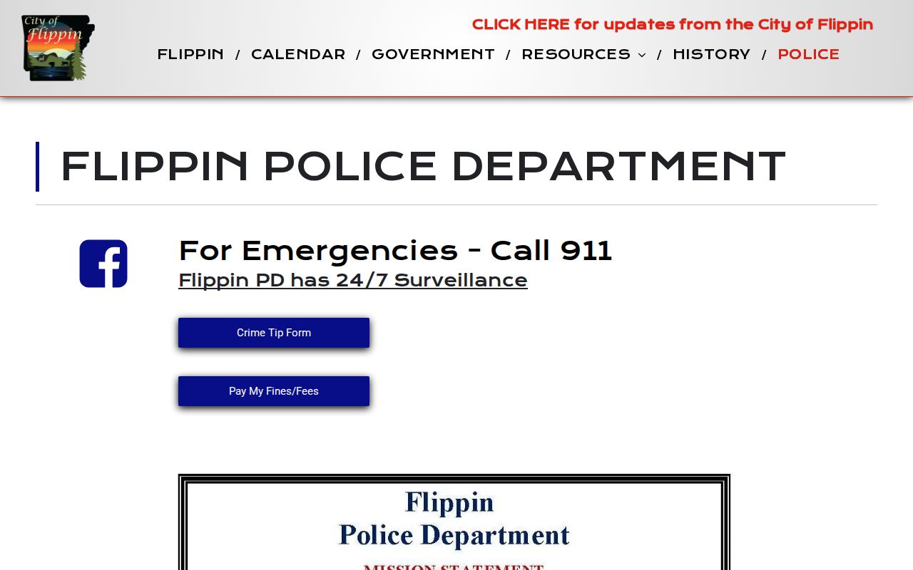 Flippin Police Department contact for Flippin warrant records
