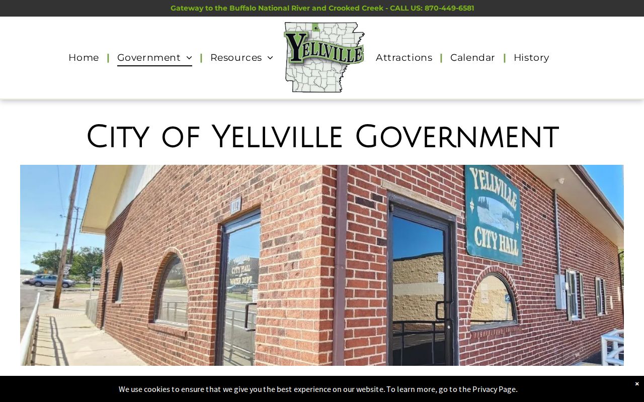 Official Yellville government page showing joint city and county law-enforcement routing